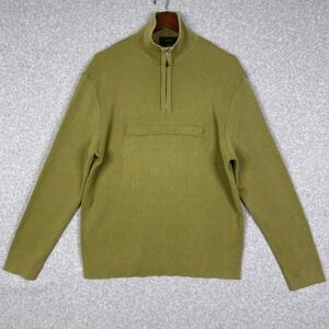 Zanone Sweater Size 52 Green 1/4 Zip Cotton Pullover Front Zip Pocket